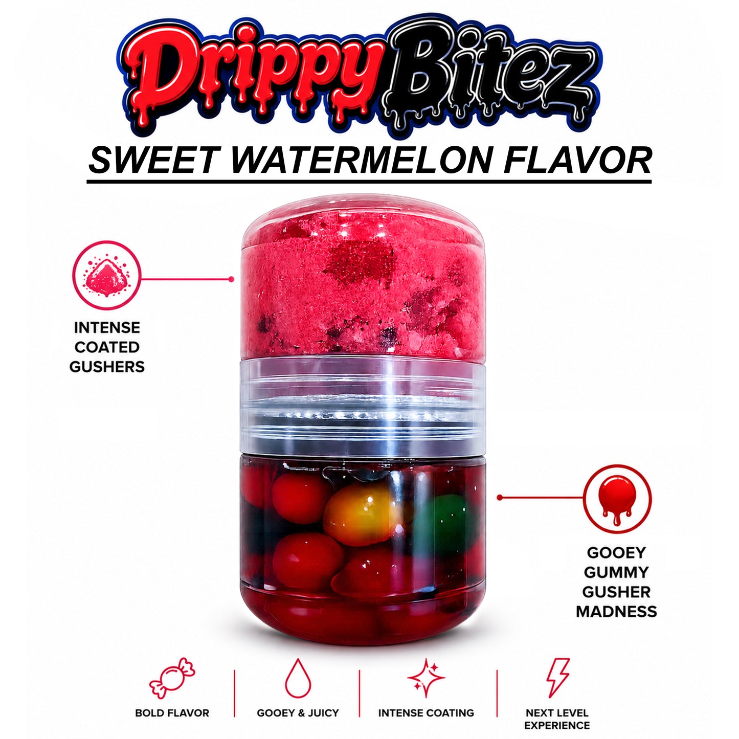 Drippy Bitez Combo – Gooey Gummy Gusher Madness & Intense Powder Coated Gushers Candy Mix – Sweet, Sour, Juicy & Flavor Packed Treat