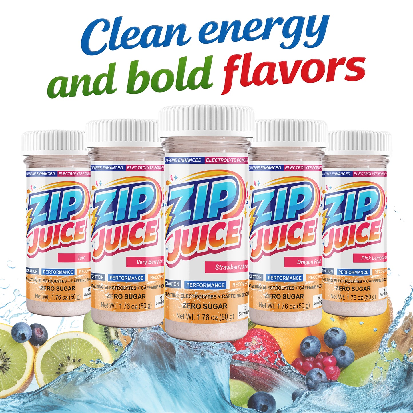Zip Juice Caffeine Enhanced Electrolyte Powder Drink Mix
