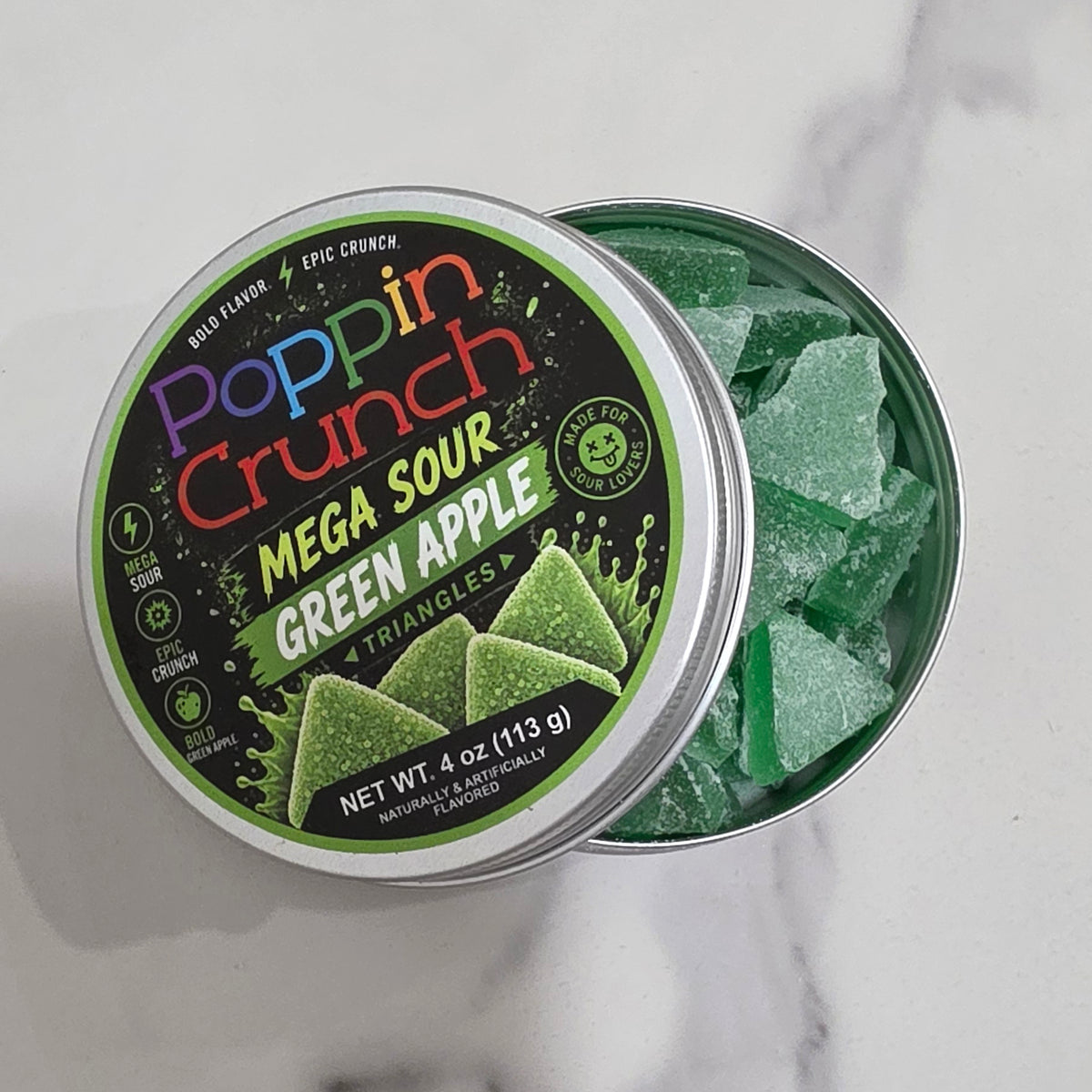 Poppin Crunch Sugar Free Mega Sour Candy Triangles