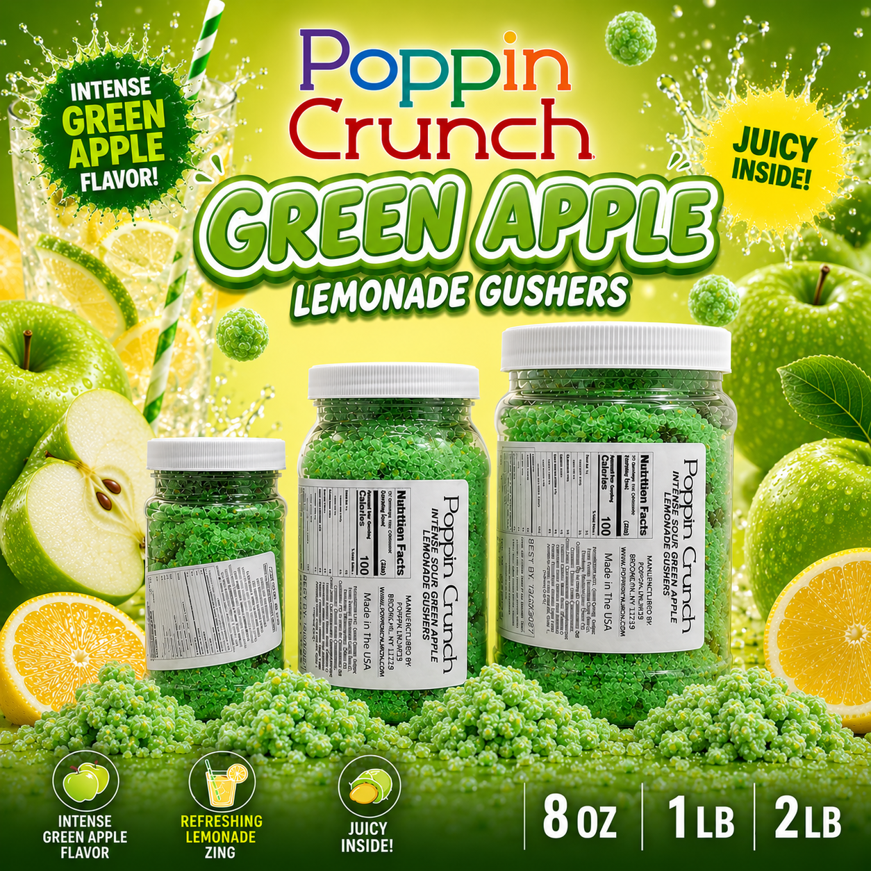 Poppin Crunch Intense Green Apple Lemonade Gushers - Choice of Sweet or Sour