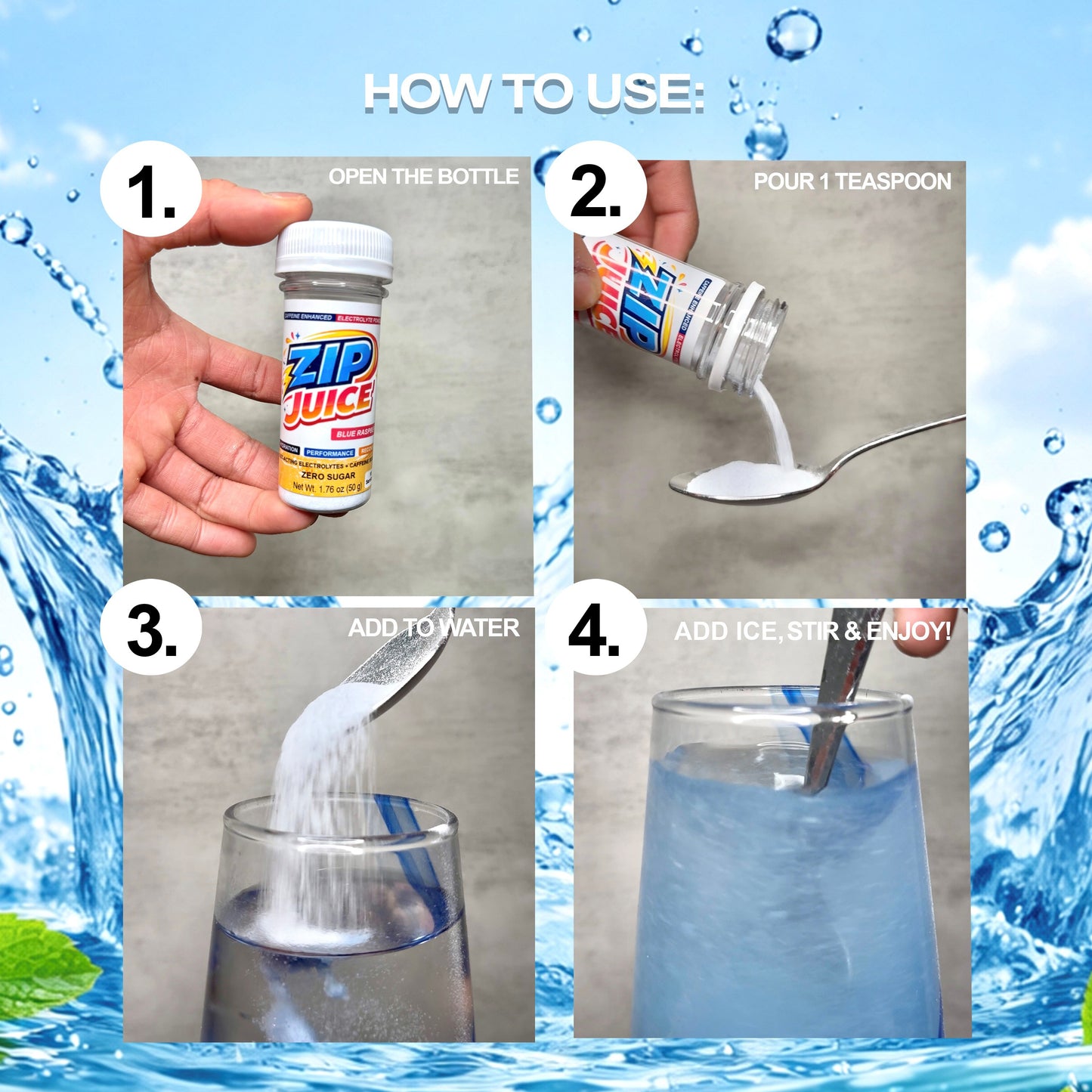 Zip Juice Caffeine Enhanced Electrolyte Powder Drink Mix