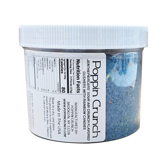 Poppin Crunch & Jenthepiercer's Collab Blue Raspberry Air Crunch Flavored Gushers Candy Made With Rainbow Crunchy Candies Sour or Sweet Options Available in 3 Sizes