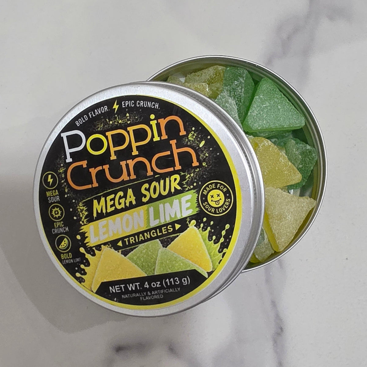 Poppin Crunch Sugar Free Mega Sour Candy Triangles