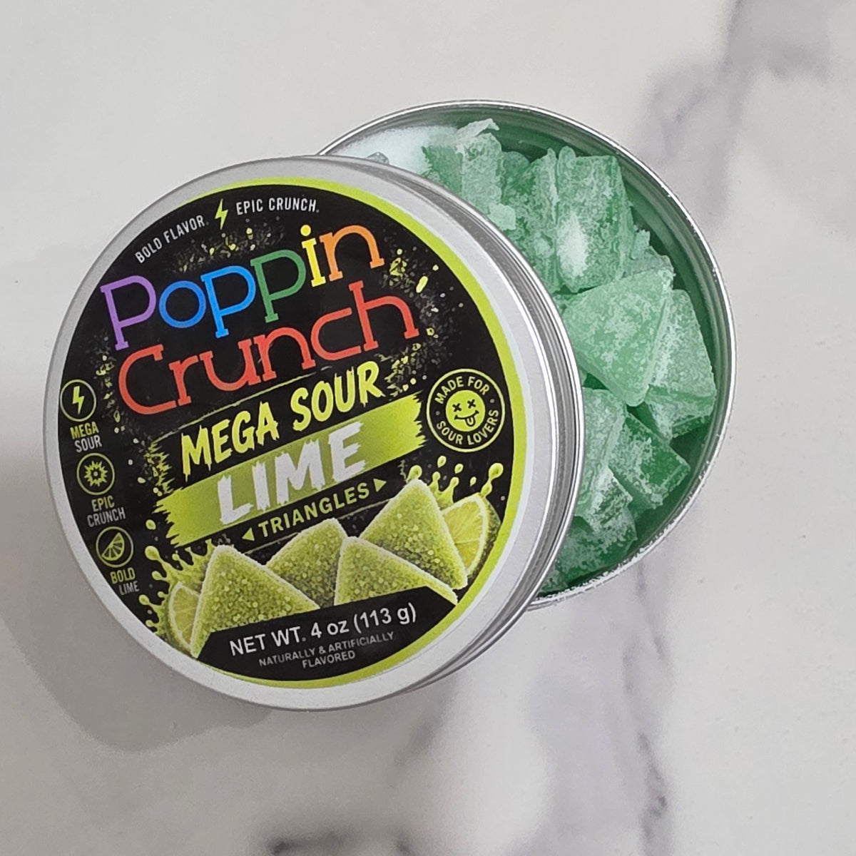 Poppin Crunch Sugar Free Mega Sour Candy Triangles