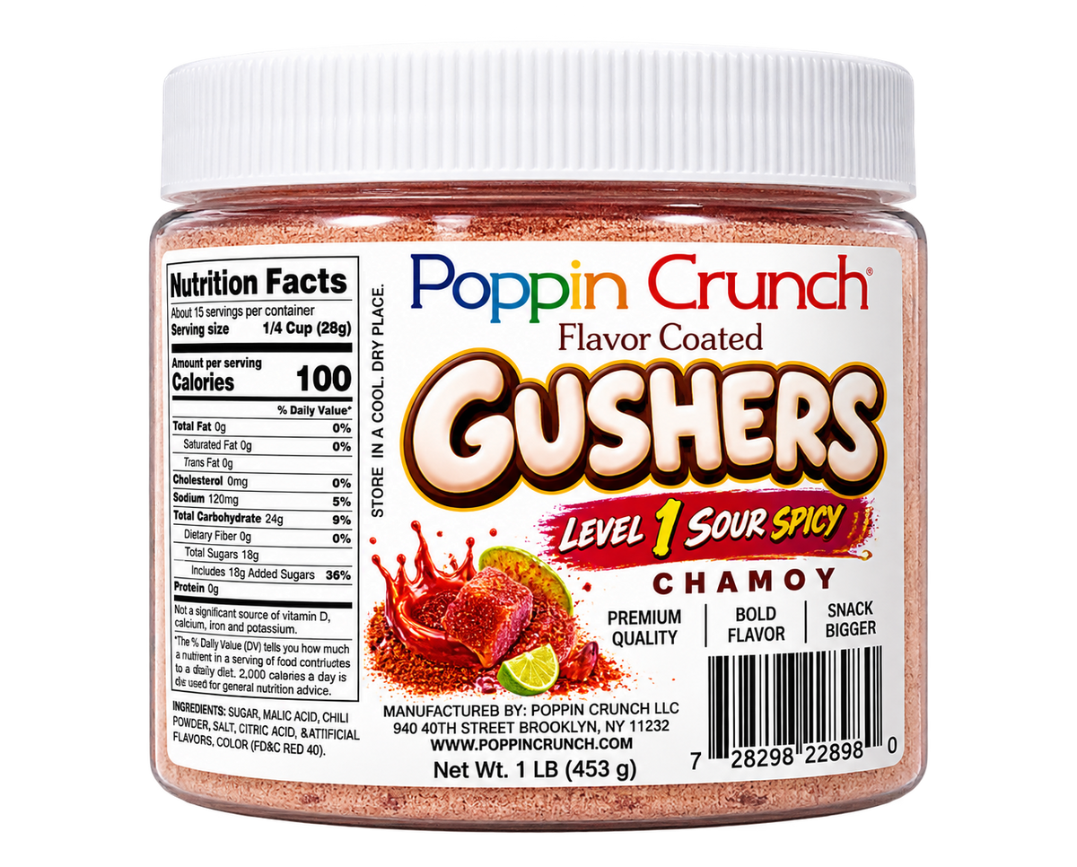 Poppin Crunch 5-Level Sour Spicy Chamoy Flavor-Coated Gushers – 1 LB