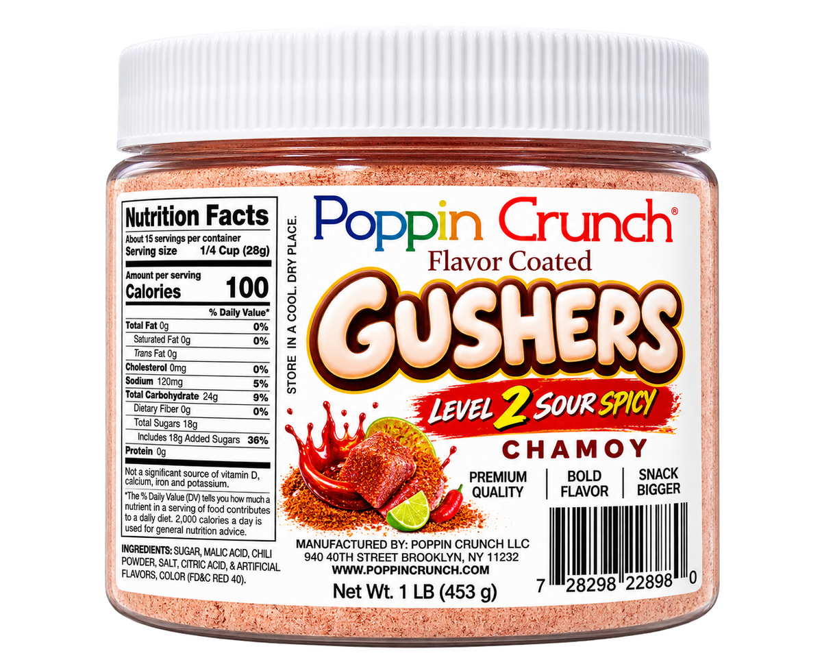 Poppin Crunch 5-Level Sour Spicy Chamoy Flavor-Coated Gushers – 1 LB