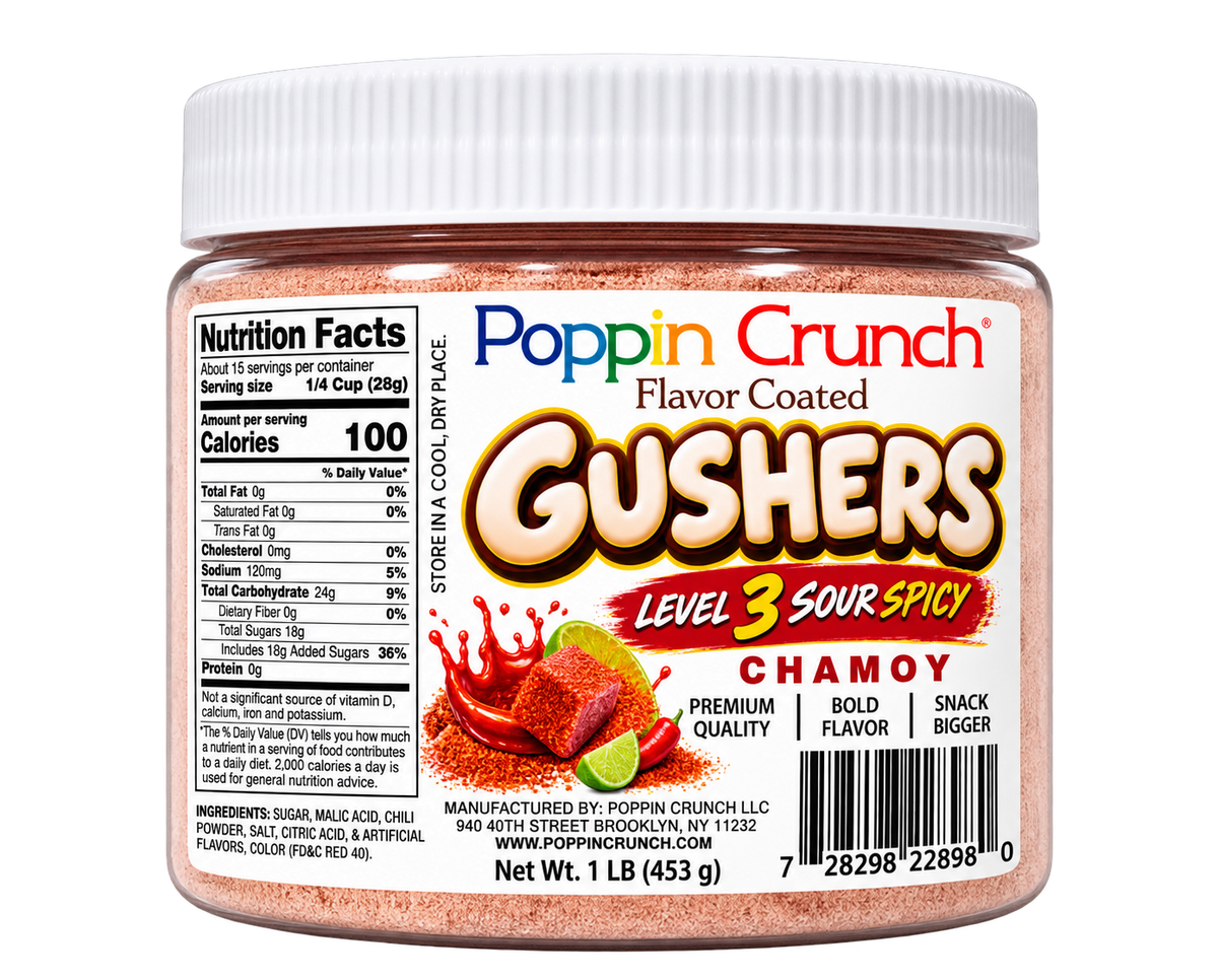 Poppin Crunch 5-Level Sour Spicy Chamoy Flavor-Coated Gushers – 1 LB