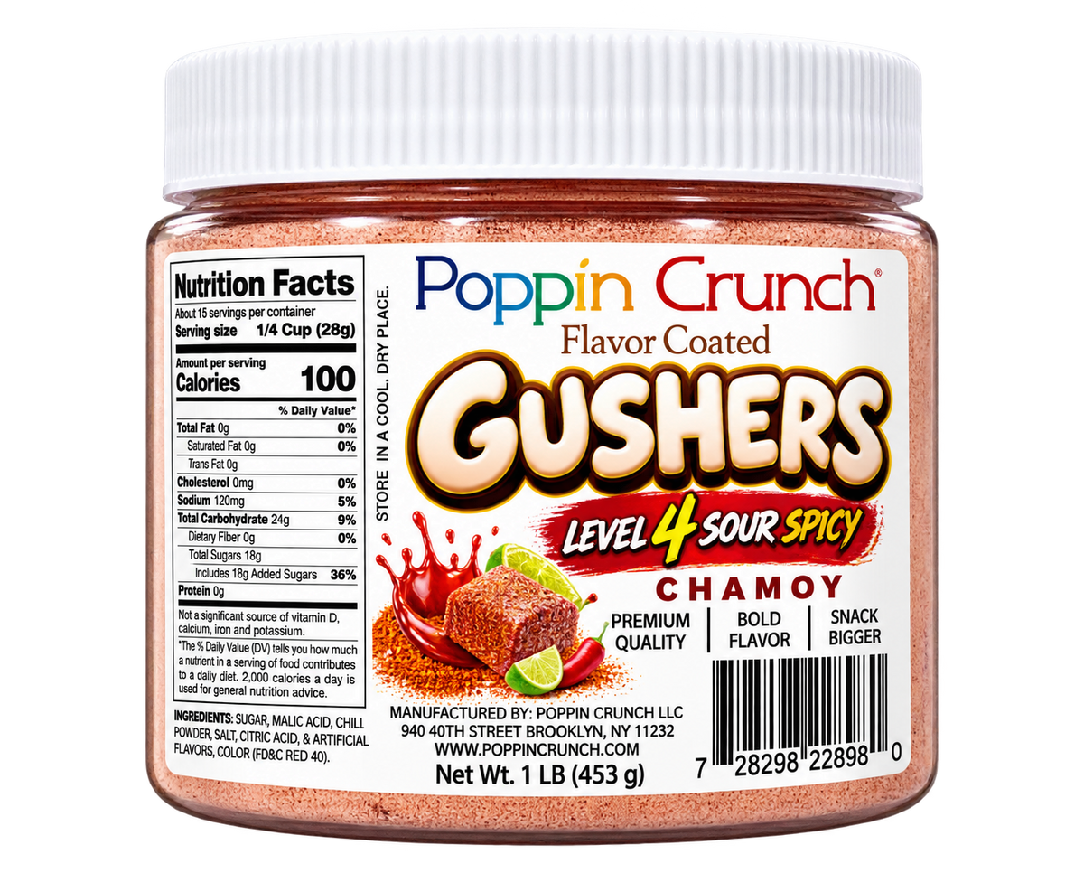 Poppin Crunch 5-Level Sour Spicy Chamoy Flavor-Coated Gushers – 1 LB