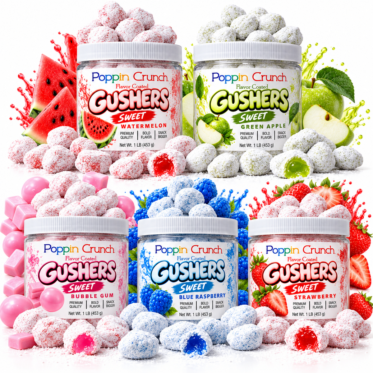 Poppin Crunch 1 LB Flavor-Coated Gushers – Intense Sweet & Sour Candy, Multiple Flavors