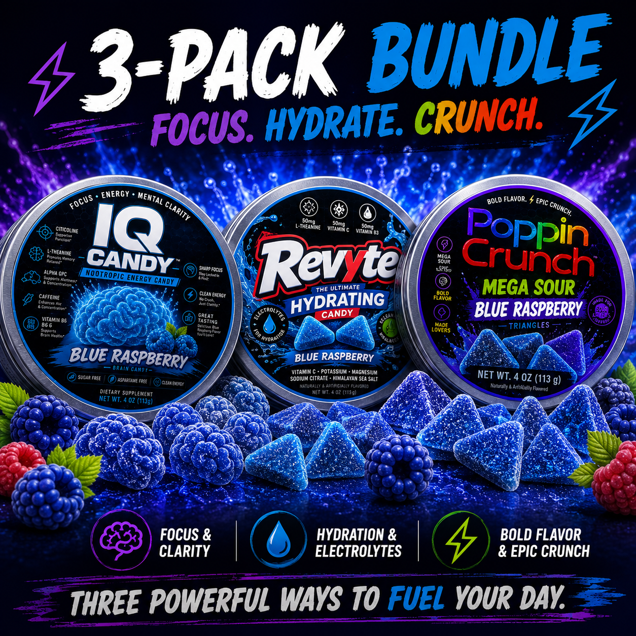 Poppin Crunch Sugar Free Blue Raspberry Ultimate Hard Candy Bundle