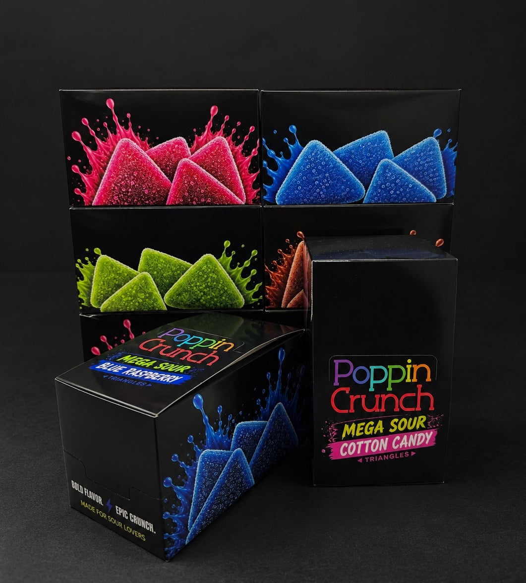 Poppin Crunch 5 Pack Retail Ready Sugar Free Mega Sour Candy Triangles