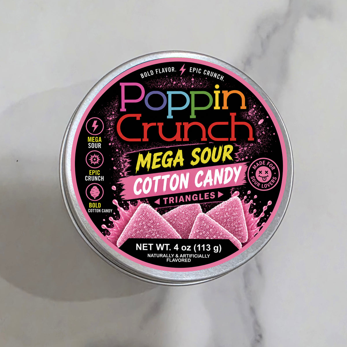Poppin Crunch Sugar Free Mega Sour Candy Triangles