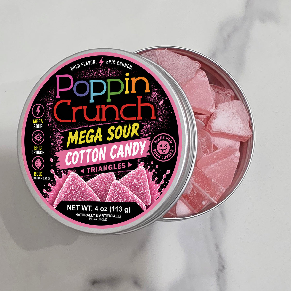 Poppin Crunch Sugar Free Mega Sour Candy Triangles