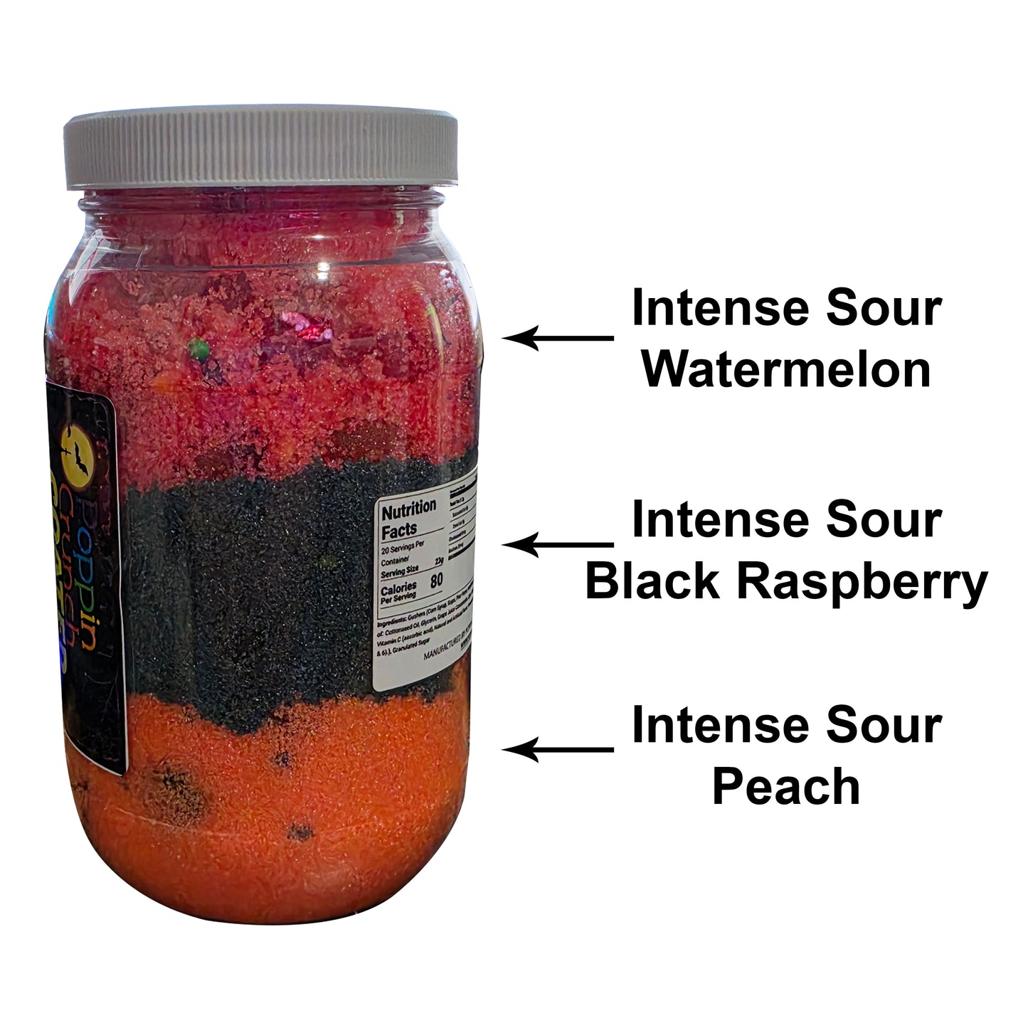 Poppin Crunch Intense Sour Coated Gushers – Black Raspberry, Peach & Watermelon Trio | 1 LB (16 oz / 454 g)