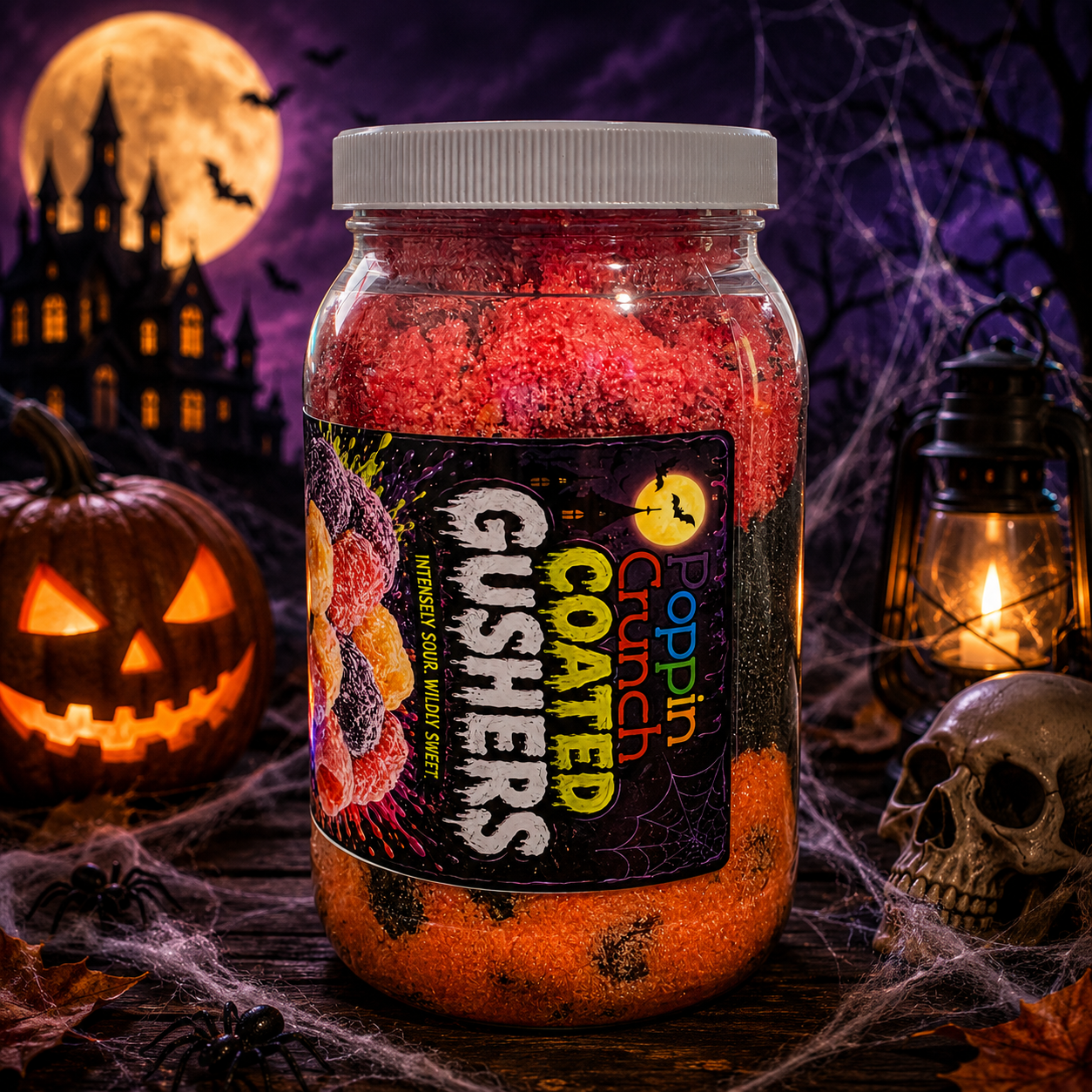Poppin Crunch Intense Sour Coated Gushers – Black Raspberry, Peach & Watermelon Trio | 1 LB (16 oz / 454 g)