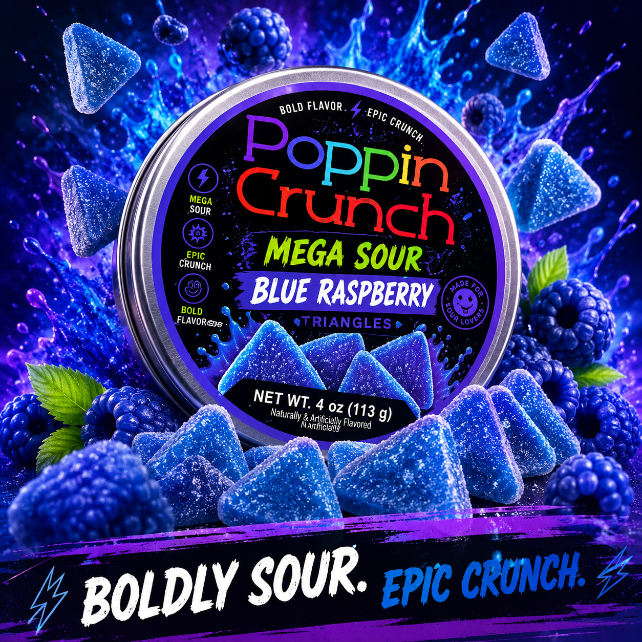 Poppin Crunch Sugar Free Blue Raspberry Ultimate Hard Candy Bundle