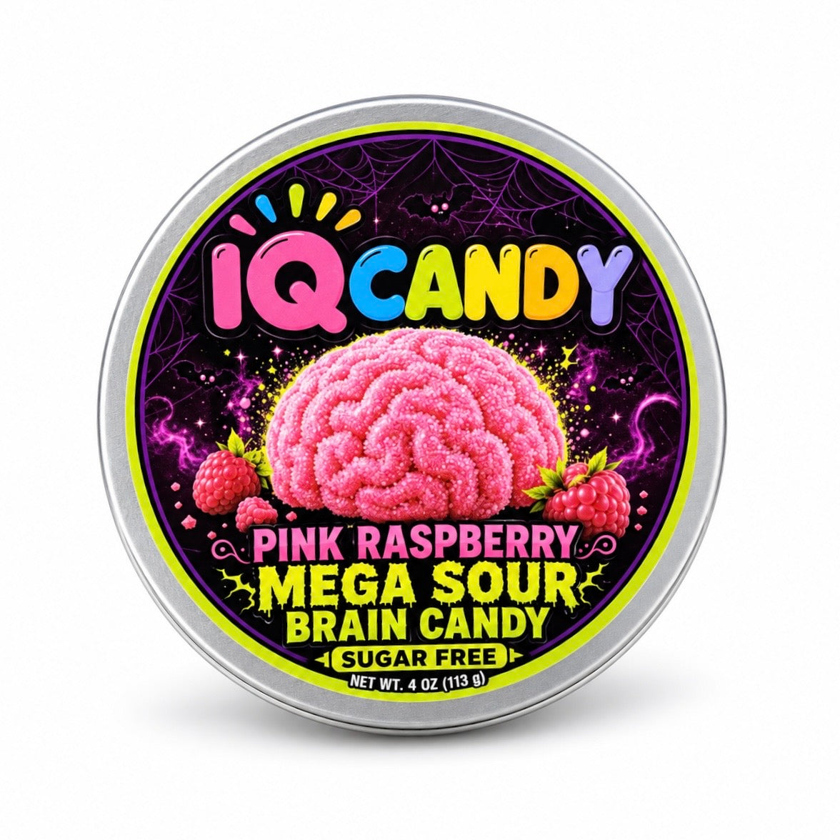 IQ Candy Sugar Free Mega Sour Pink Raspberry Brain Hard Candy