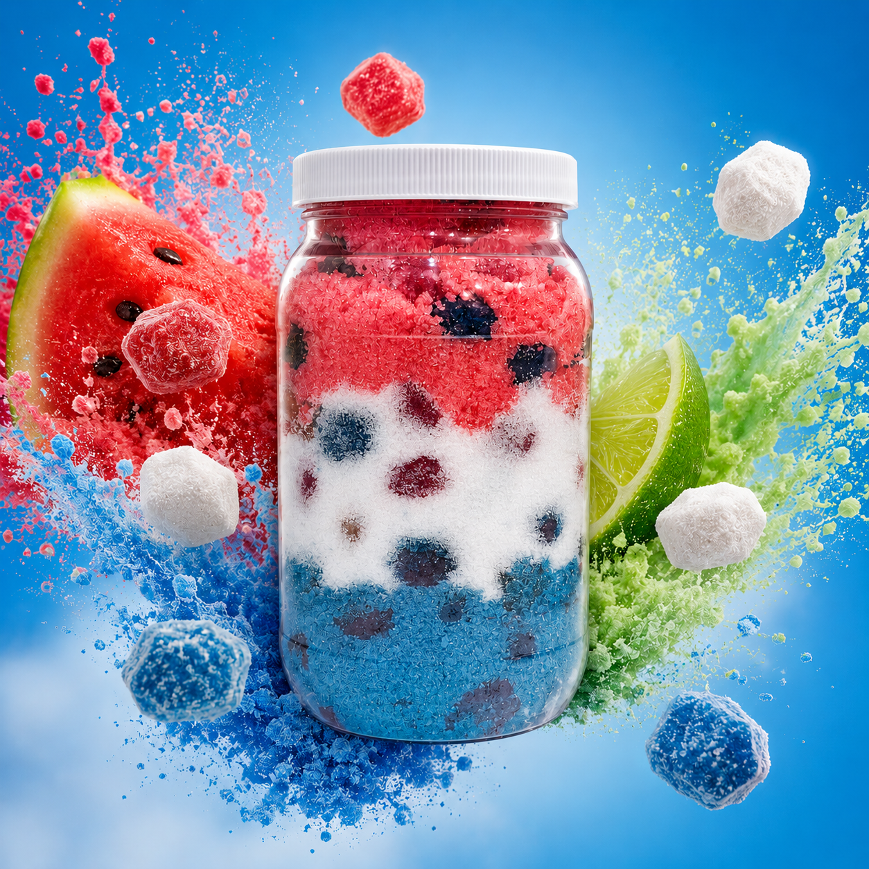 Poppin Crunch 1 LB Red, White & Blue Sour Powder Coated Gushers