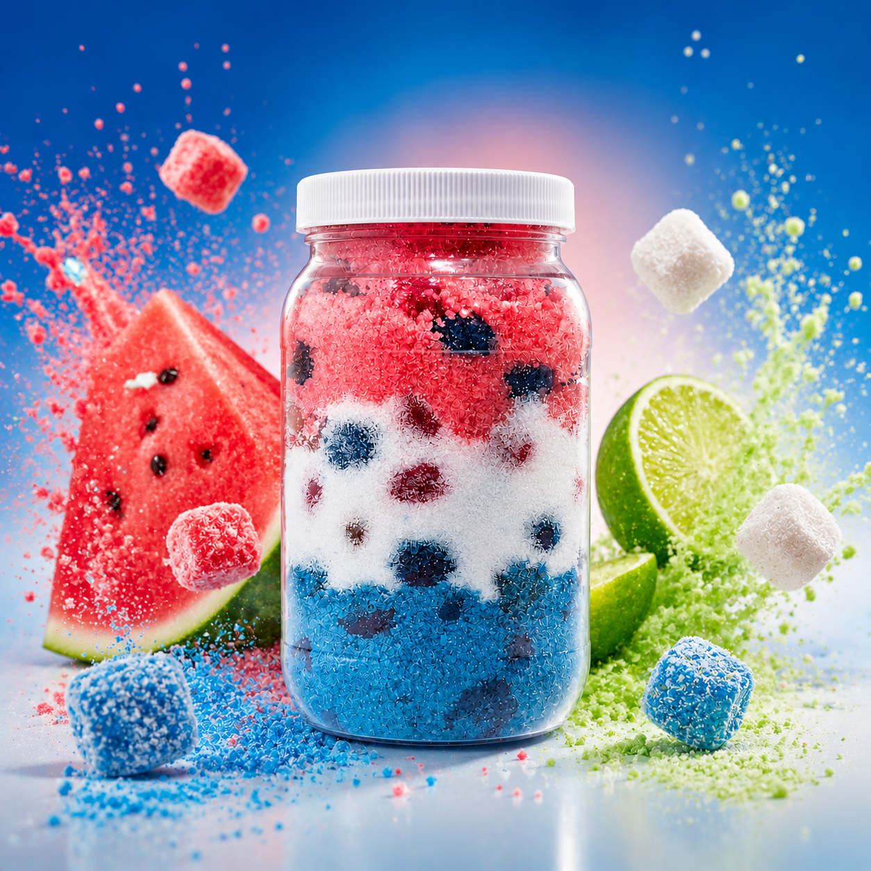 Poppin Crunch 1 LB Red, White & Blue Sour Powder Coated Gushers