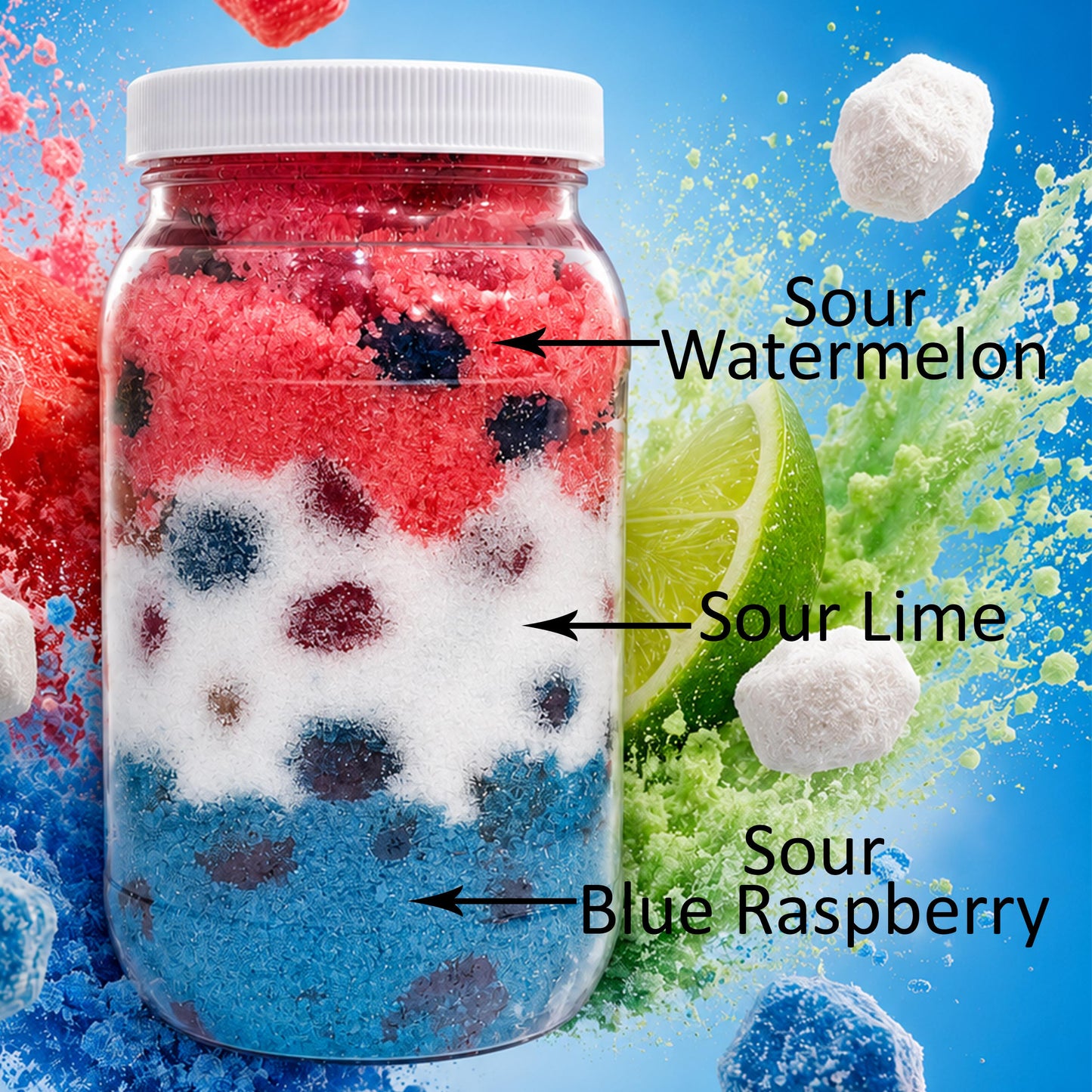 Poppin Crunch 1 LB Red, White & Blue Sour Powder Coated Gushers