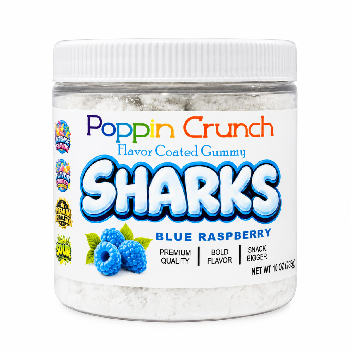 Poppin Crunch Flavor Coated Gummy Sharks – Intense Sweet & Sour Candy | Multiple Flavors | 10 oz