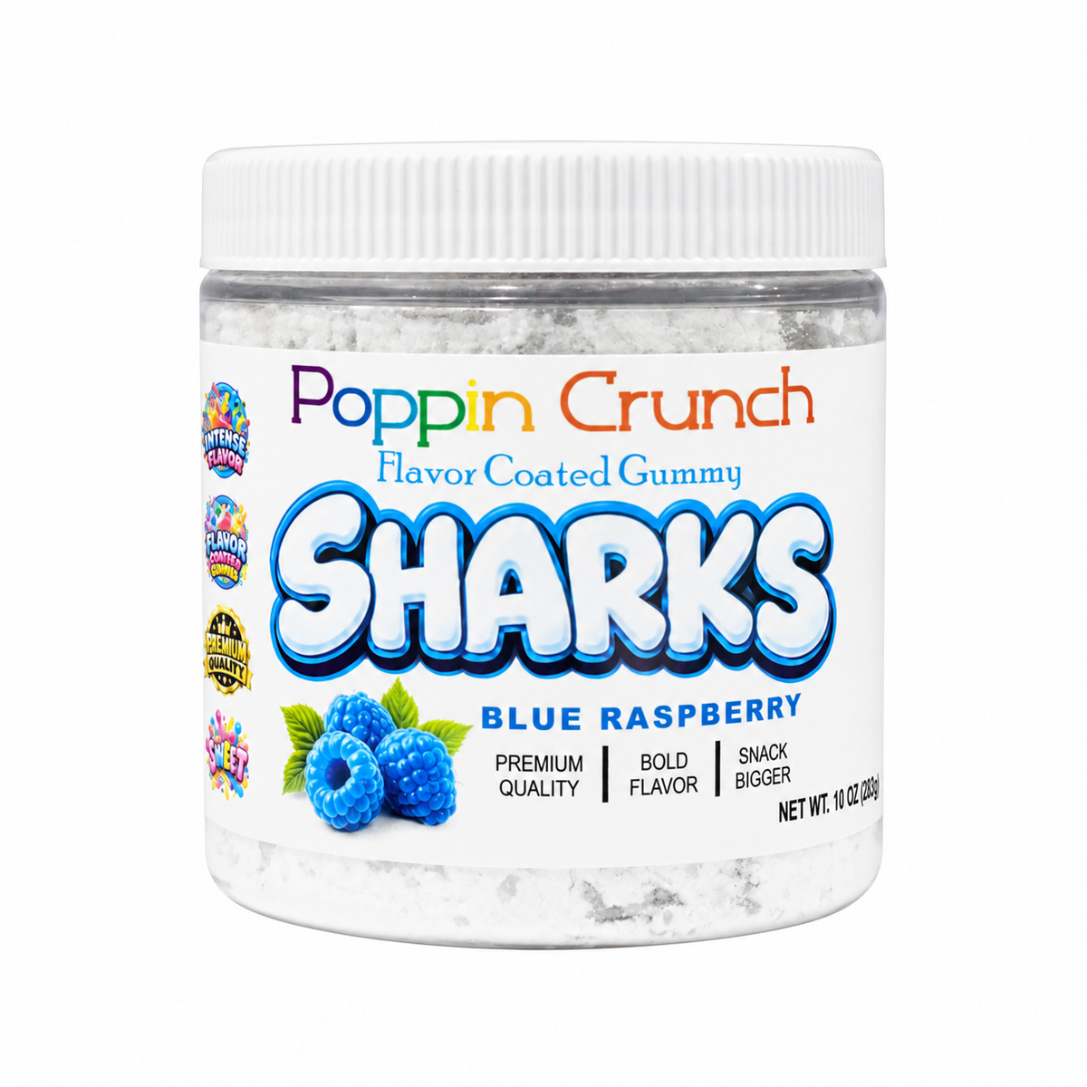 Poppin Crunch Flavor Coated Gummy Sharks – Intense Sweet & Sour Candy | Multiple Flavors | 10 oz