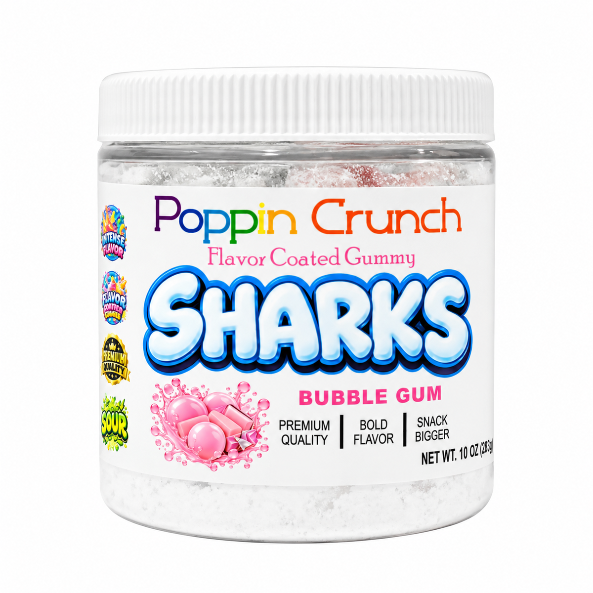 Poppin Crunch Flavor Coated Gummy Sharks – Intense Sweet & Sour Candy | Multiple Flavors | 10 oz