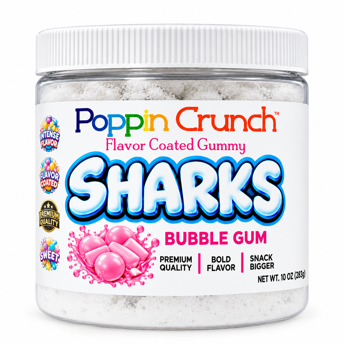 Poppin Crunch Flavor Coated Gummy Sharks – Intense Sweet & Sour Candy | Multiple Flavors | 10 oz