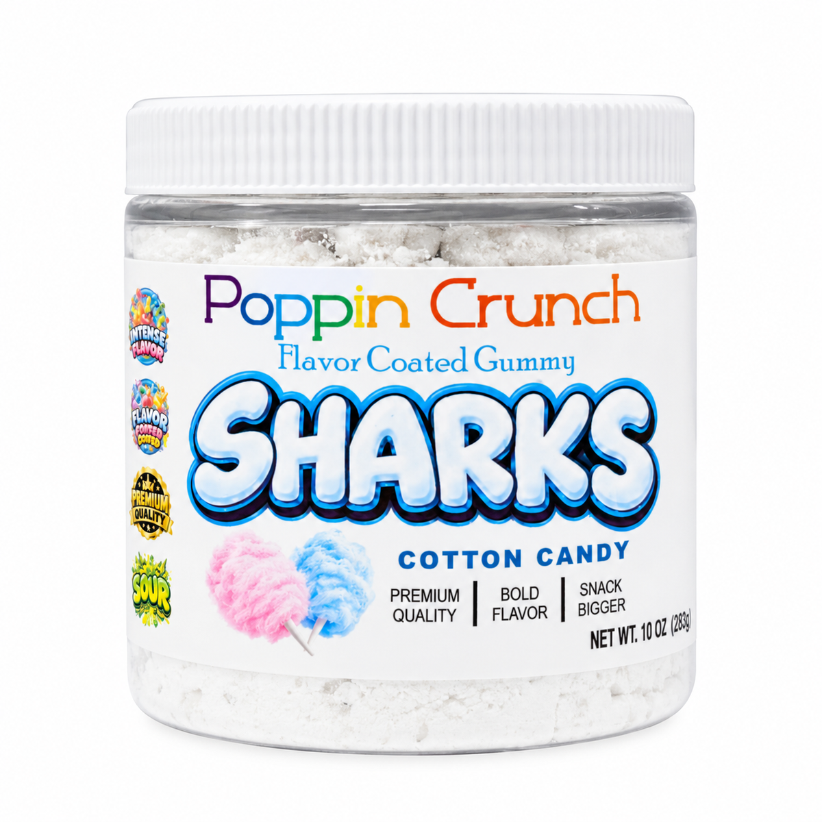 Poppin Crunch Flavor Coated Gummy Sharks – Intense Sweet & Sour Candy | Multiple Flavors | 10 oz