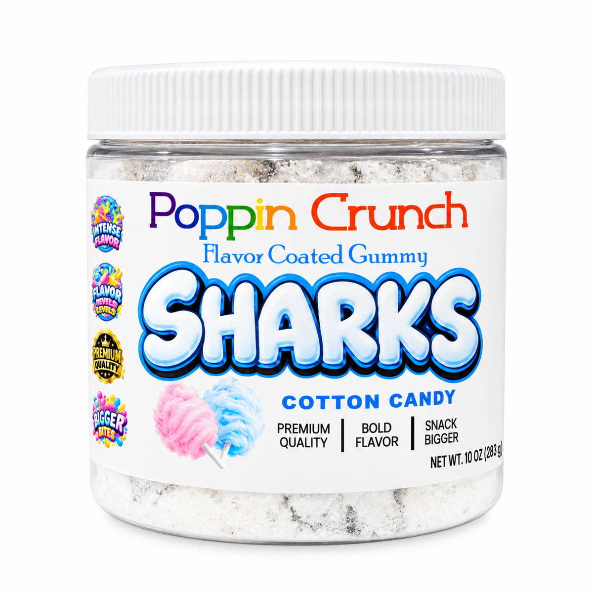 Poppin Crunch Flavor Coated Gummy Sharks – Intense Sweet & Sour Candy | Multiple Flavors | 10 oz