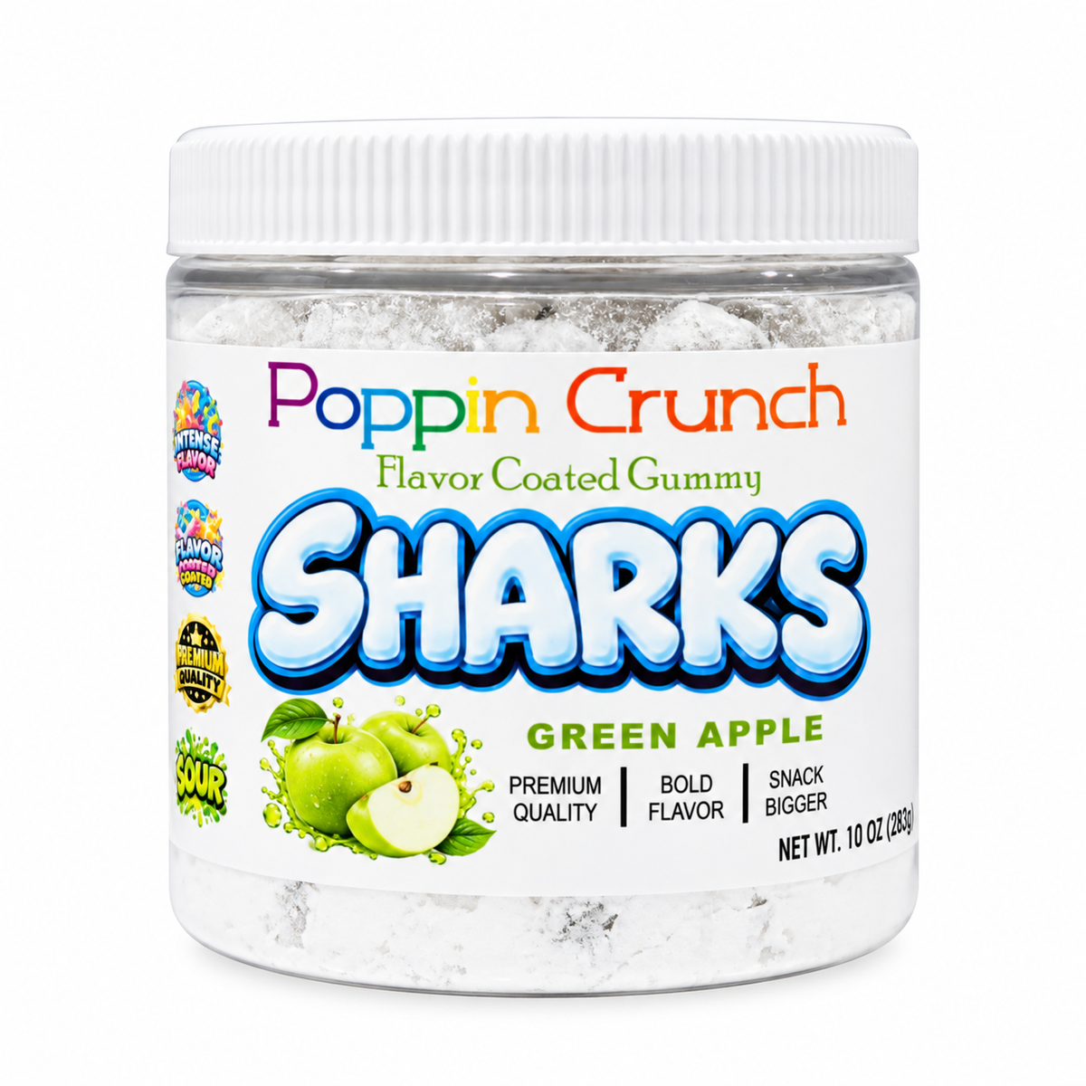 Poppin Crunch Flavor Coated Gummy Sharks – Intense Sweet & Sour Candy | Multiple Flavors | 10 oz
