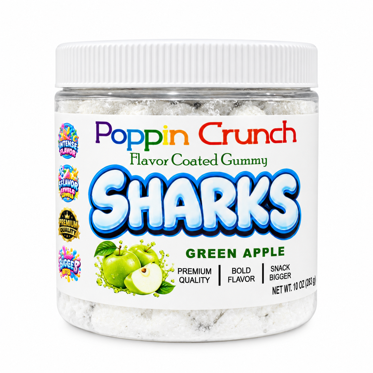 Poppin Crunch Flavor Coated Gummy Sharks – Intense Sweet & Sour Candy | Multiple Flavors | 10 oz