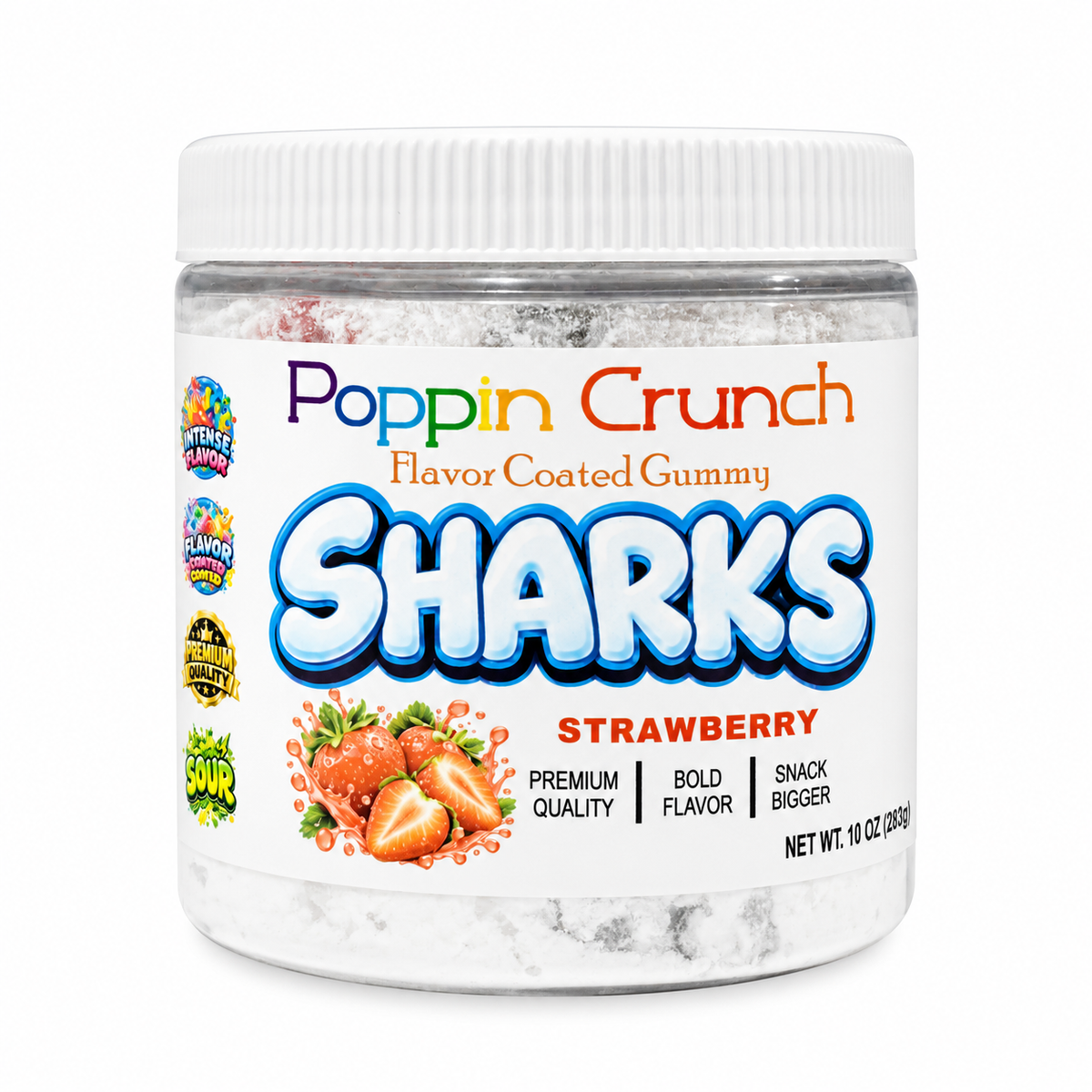 Poppin Crunch Flavor Coated Gummy Sharks – Intense Sweet & Sour Candy | Multiple Flavors | 10 oz