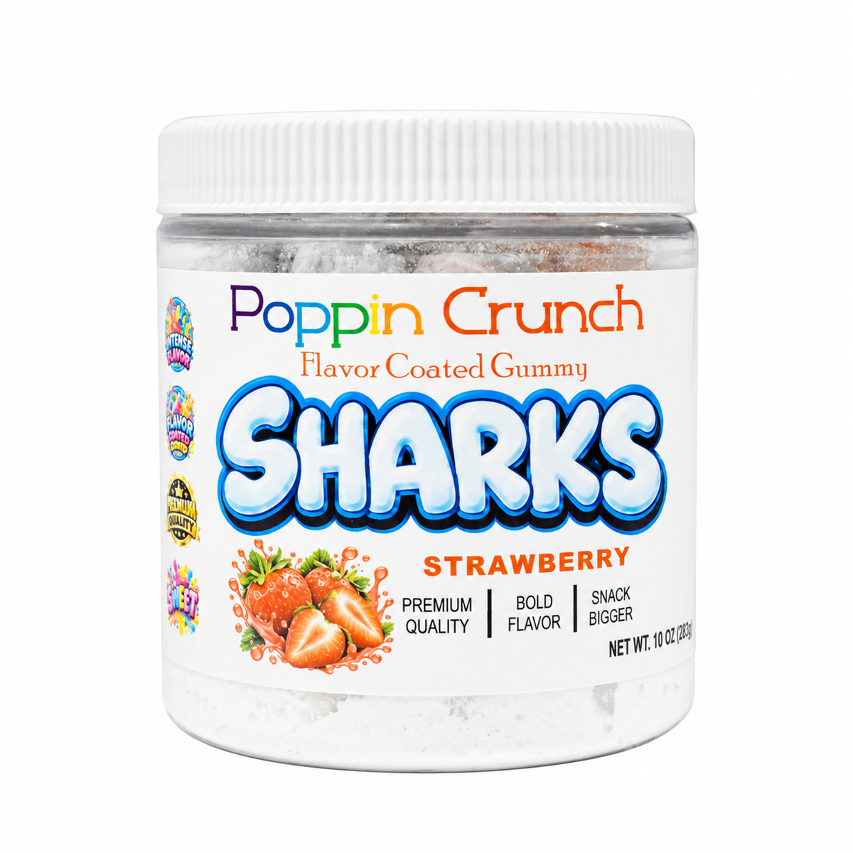 Poppin Crunch Flavor Coated Gummy Sharks – Intense Sweet & Sour Candy | Multiple Flavors | 10 oz