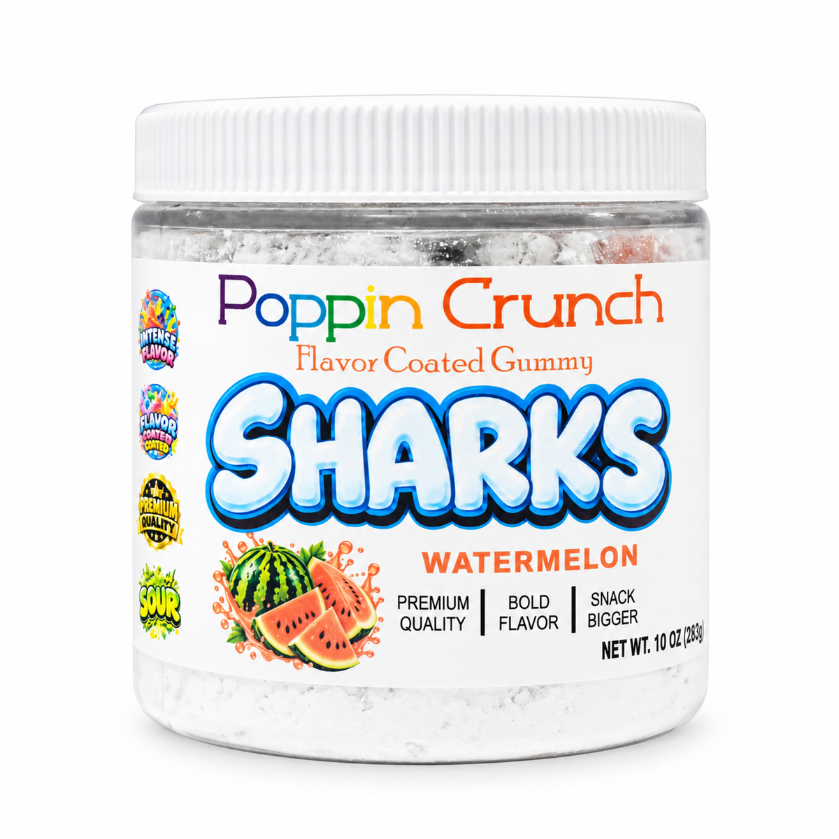 Poppin Crunch Flavor Coated Gummy Sharks – Intense Sweet & Sour Candy | Multiple Flavors | 10 oz