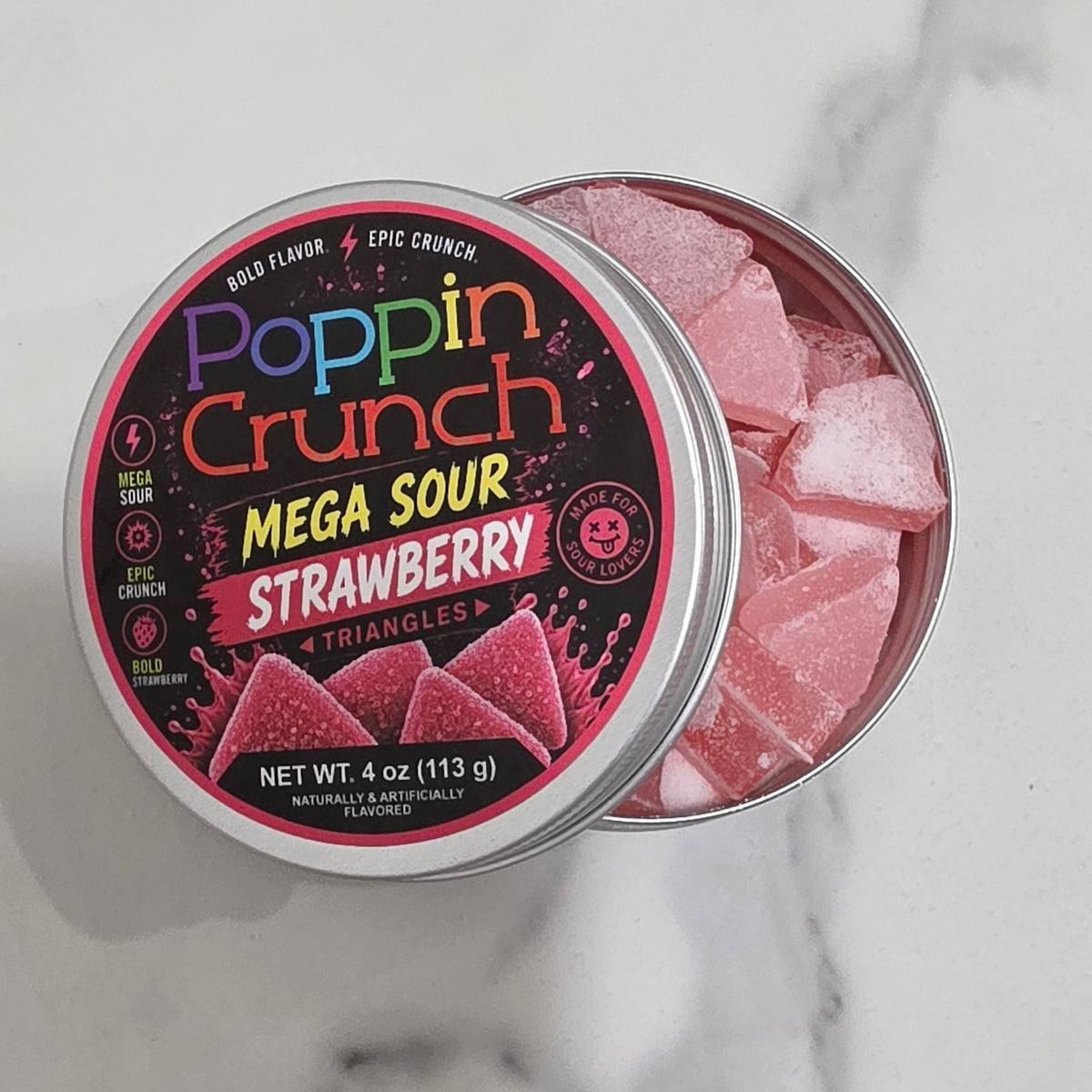 Poppin Crunch Sugar Free Mega Sour Candy Triangles