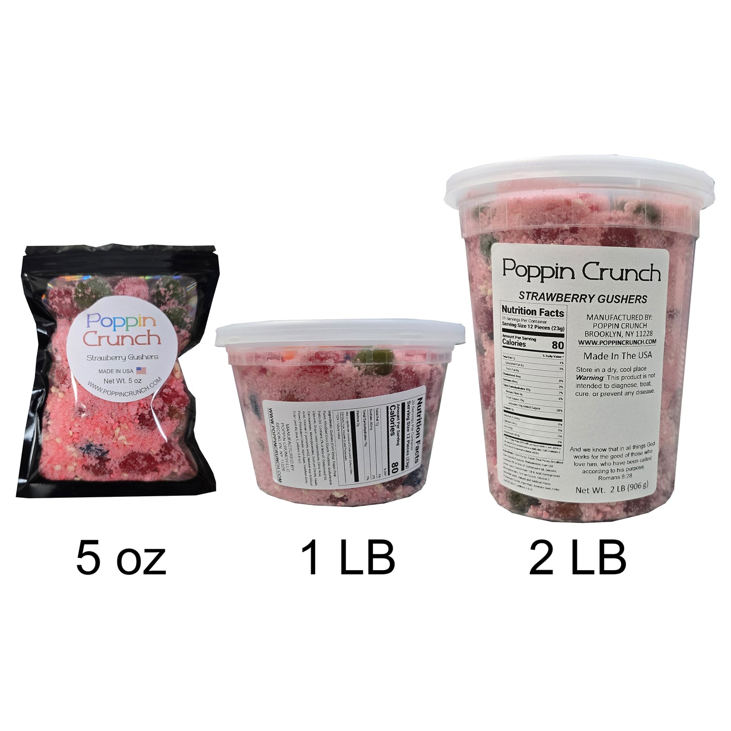 Poppin Crunch Strawberry Gushers Candy Snacks 1 - 2 LBS - Choice of Sweet or Sour Bonbon Candies Corn Sugar