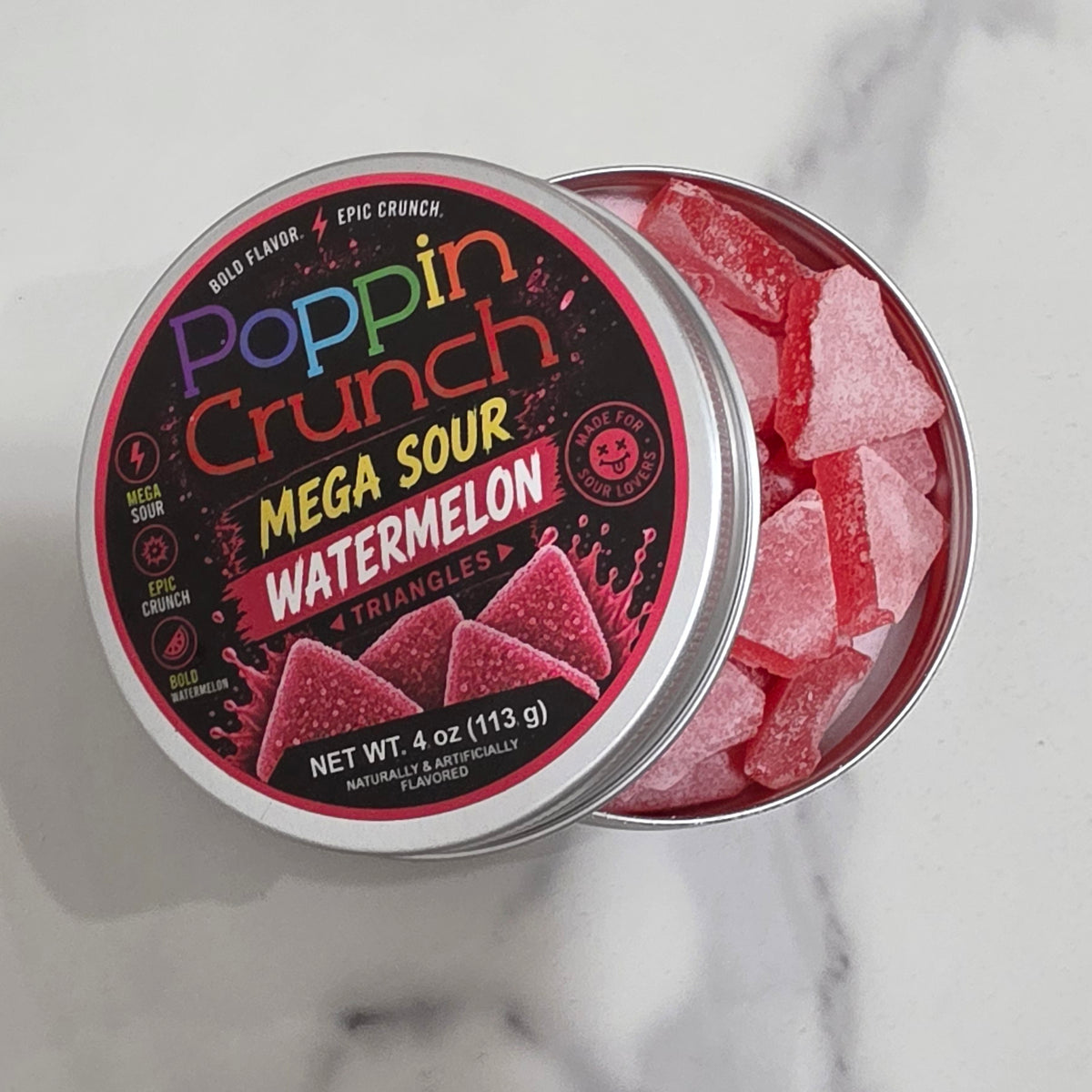 Poppin Crunch Sugar Free Mega Sour Candy Triangles