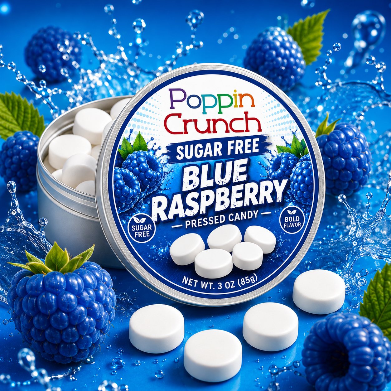 Poppin Crunch Sugar-Free Blue Raspberry Pressed Candy